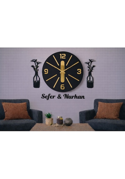 Salon İçin Tasarlanmış Duvar Saati 40 Cm Çiçekler 30 Cm Kişiye Özel No 1021 Çok Renkli