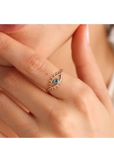 14 Ayar Altın Göz Yüzük Eyelash T11141 Renkli