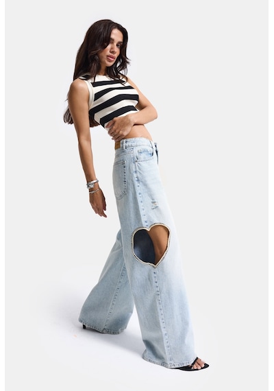 it's basic Kadın Ice T-12s6-3 Süper Baggy Fit Kalp Detaylı Tasarım Denim Jean Buz Mavi