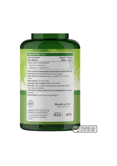 Natures Supreme Rhodiola Root Extract 60 Kapsül