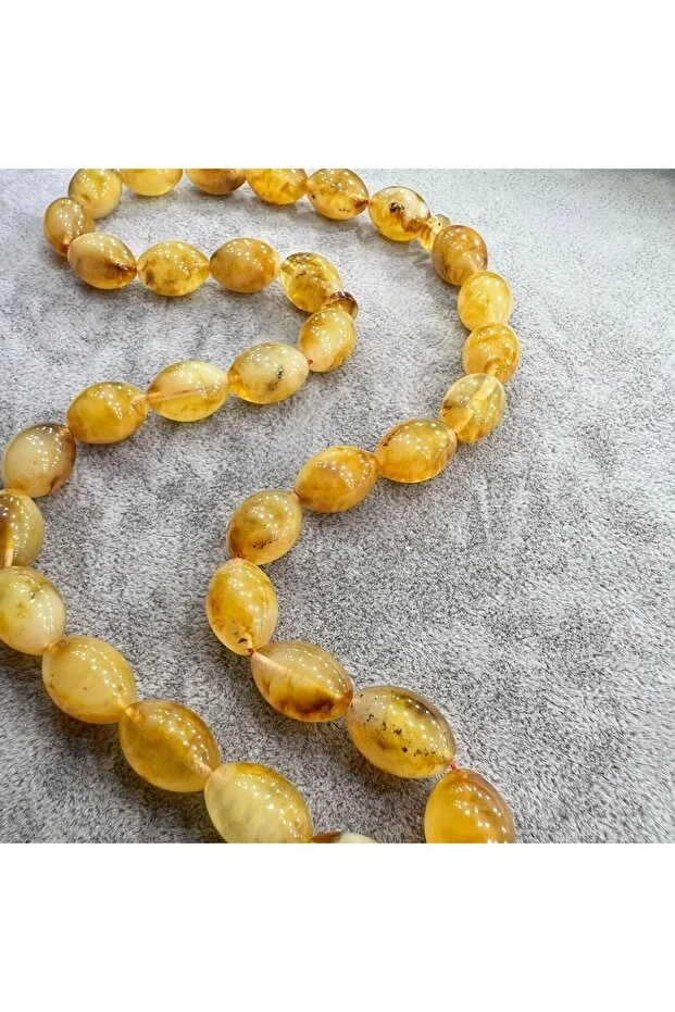 Mevlana Bazaar Doğaltaş Damla Kehribar Tesbih 30 Cm Kahverengi