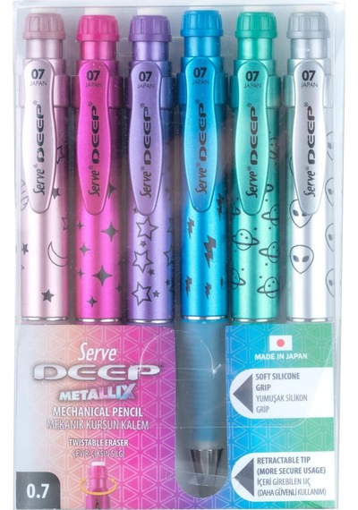 Deep Mekanik Kurşun Kalem Metalik Desen 0.7 Mm 6'lı Set Çok Renkli