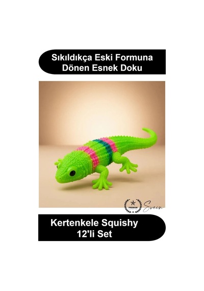 Kertenkele Kertenkele 12'li Paket Sıkmalı Stres Atma Oyuncağı Yumuşak Esnek Uzayan Tpr Silikon Çocu