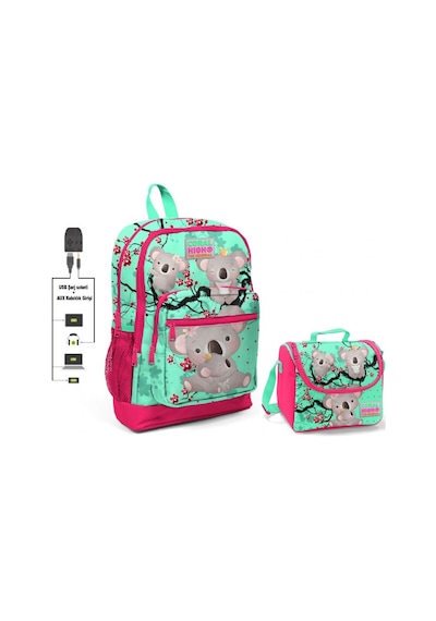 Coral High Yeşil Koala Baskılı Okul Çantası ve Beslenme Çantası S