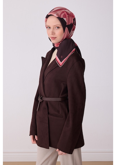 Çiçek Desen İpek Twill Eşarp - 2026 İlkbahar-yaz T 4303 Kahverengi