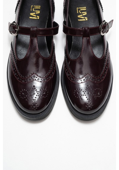 Luvishoes Luvi Shoes Janney Bordo Rugan Hakiki Deri Bantlı Kadın Loafer Ayakkabı Bordo Rugan