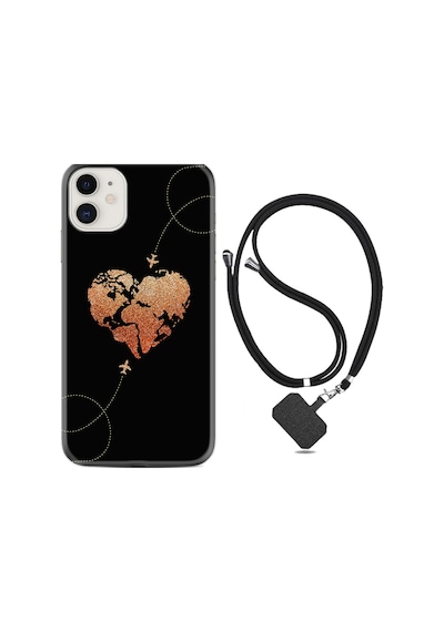 Apple Uyumlu iPhone 12 Kılıf Boyun Askılı Plane Heart 1721