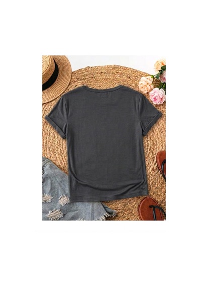 Kadın Coquette Sweet Cherry Baskılı T-shirt Gri