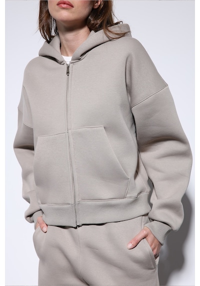 Antioch Fermuarlı Kapüşonlu Kadın Sweatshirt Açık Vizon