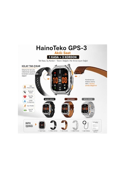 Haino Teko Gps-3 Amoled Ekran Gps Konumlu 3 Kordonlu Akıllı Saat(Distribütör Garantili)