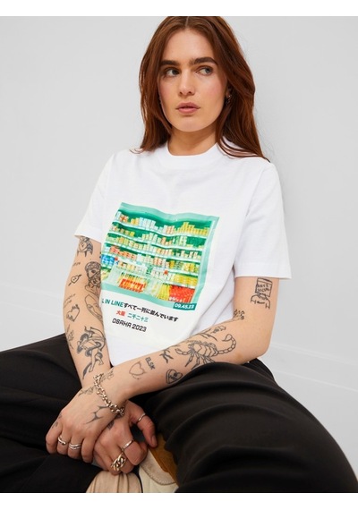 Jjxx Sıfır Yaka Regular Fit Baskılı Beyaz Kadın T-shirt 12241326 001