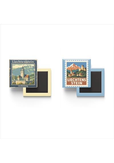 9x9 Cm Buzdolap Magnetleri - Lihtenştayn - Liechtenstein - 2'li Pul Temalı Set