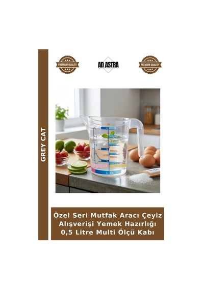 Özel Seri Mutfak Aracı Çeyiz Alışverişi Yemek Hazırlığı 0,5 Litre Multi Ölçü Kabı Çok Renkli