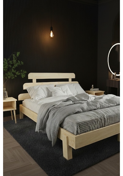 Renazzo Lotus X New Masif Ahşap Karyola Vernik 200x200 Vernik - 200 X 200