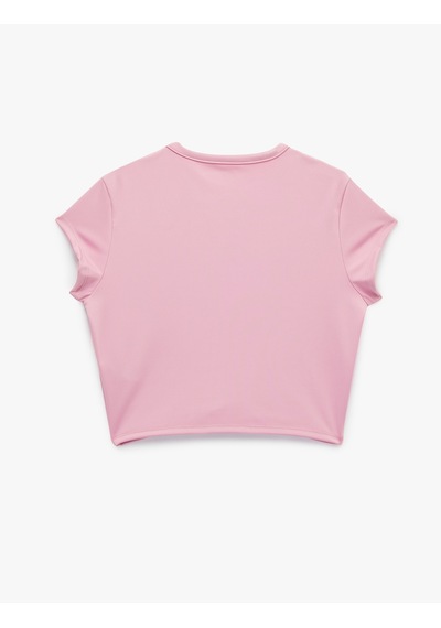Koton Slim Fit Bisiklet Yaka Kısa Kollu Baskılı Crop Spor Tişört Pembe 7wak10129nk Gül