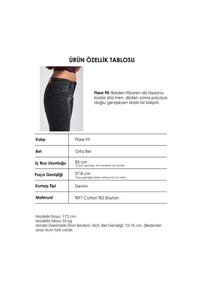 Itsbasic Kadın Füme 2s6-1 Swl Mid Rise Flare Fit Kemer Detaylı Esnek Kumaş Denim Jean