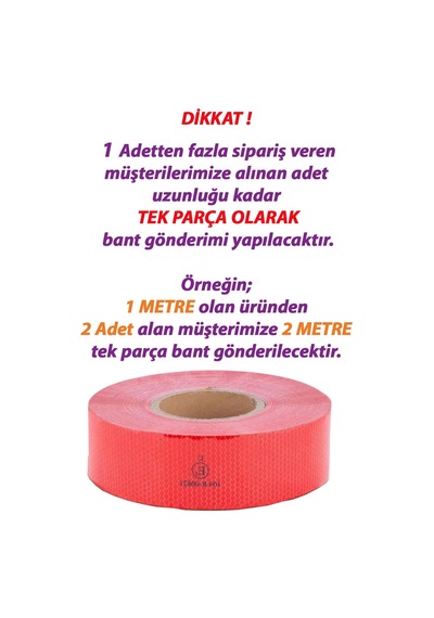 1 Mt Reflektörlü Reflektif Fosforlu Araç Oto Kamyon Şerit Bant Tüvtürk Onaylı Düz Kırmızı İkaz Bandı