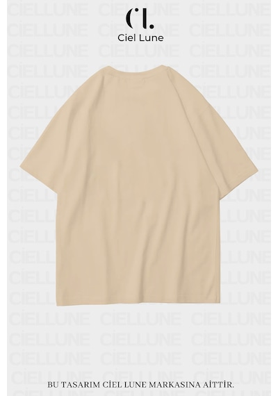 Nevermind Unisex Kadın Erkek Minimalist Cat Baskılı Özel Tasarım Oversize T Bej