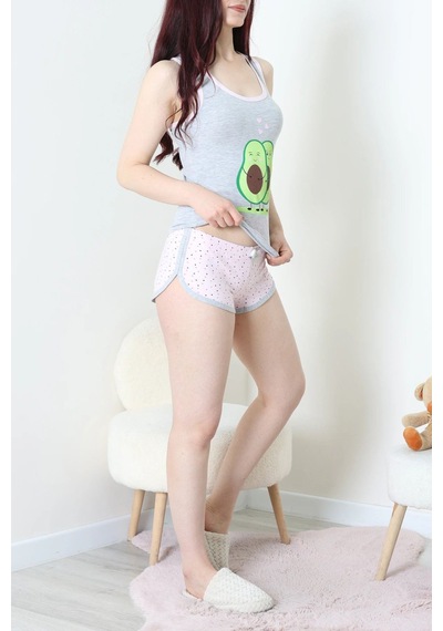 Modi Şortlu Pijama Takımı Griyeşil - 53504.2161. Açık Gri - Yeşil