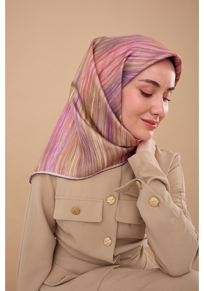 Silk Home Twill İpek Eşarp 11484-42 Mor, Pembe, Yavruağzı, Yeşil, Küf Yeşili