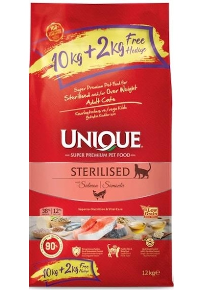 Unique Sterilized Kısırlaştırılmış Somonlu Yetişkin Kedi Maması 10 KG + 2 KG