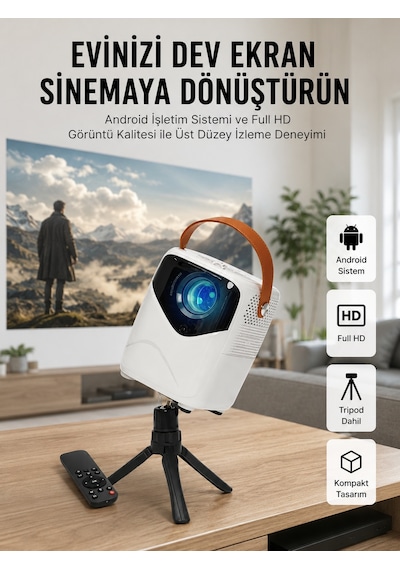 Hd Ayaklı Portatif Projeksiyon Cihazı Bluetooth Wifi Akıllı Android İşlemcili - Lisinya 75142773