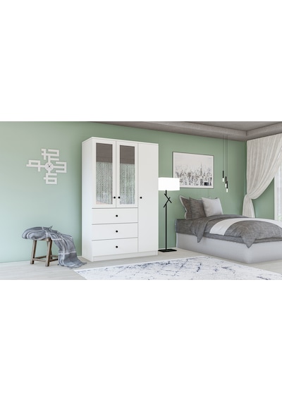 Metalia Gm 310 Ece Lüx 3 Kapı 3 Çekmeceli Aynalı Düğme Kulplu Gardırop
