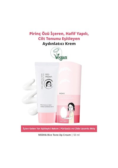 Midha Rice Tone-Up Pirinç Özü İçeren Hafif Yapılı Cilt Tonunu Eşitleyen Aydınlatıcı Krem 50 ML