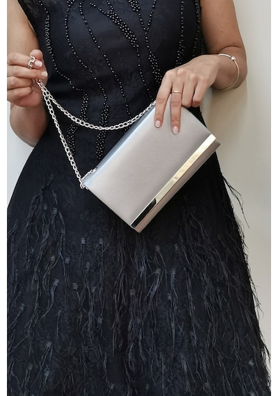 Çanta Trend Kumaş Gümüş Abiye Clutch Portföy Çanta GÜmüş