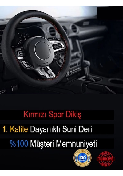 Fiat Albea İçin Uyumlu Özel Süper Deri Direksiyon Kılıfı, Dikmeli Kırmızı Spor Dikişli