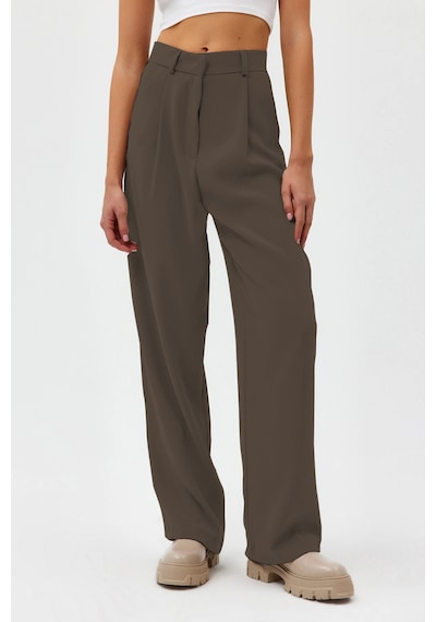 Açelyaokcu Premium Lowry Wide Leg Palazzo Dokuma Pantolon Vizon