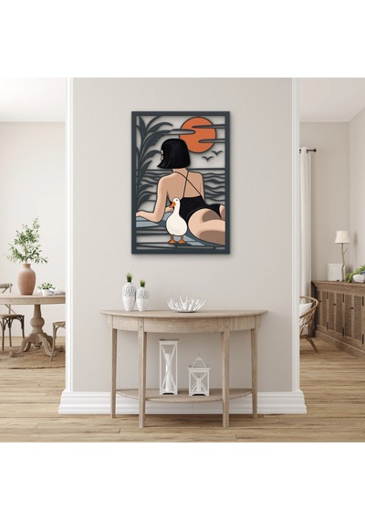 Kaz Ve Mayolu Kadın Metal Tablo 55x80 Cm Çok Renkli