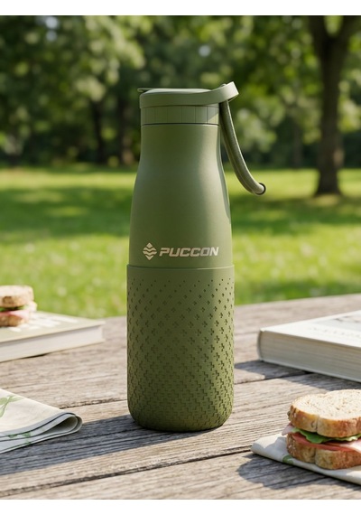 Puccon 500 Ml Pipetli Haki Çelik Matara/termos - Silikon Gövdeli Plus - 50012
