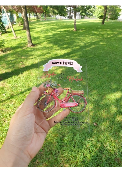 Bisiklet Desenli Şeffaf Pvc Davetiye 10 Adet