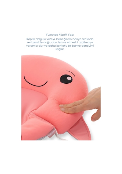 Babyjem Sevimli Balina Köpüklü Banyo Küveti Yatağı Pembe (Straforlu - Suda Batmaz)