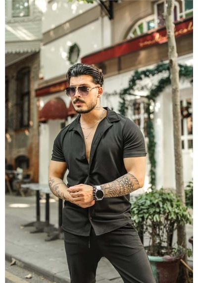 Erkek Siyah Slim Fit Alt Üst Şort Takım-gmlksrt01r01s Siyah Siyah