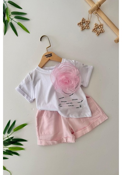 Miniğimin Cicileri Minigimin Cicileri Gül Desenli Kız Çocuk Şortlu 2 Li Takım - Pembe