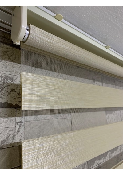 Bambu Krem Renk Zebra Perde (Etek Boncuklu)