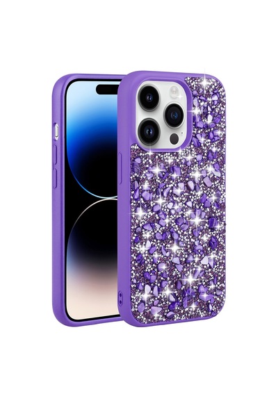 Apple Uyumlu iPhone 14 Pro Max Uyumlu Parlak Taşlı Tasarım Zore Linea Kılıf-mor Mor -