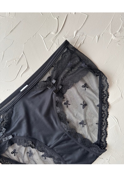 Arya Japon Style Arkası Tül Cut-out Dantel Detaylı Cheeky Külot/s Siyah