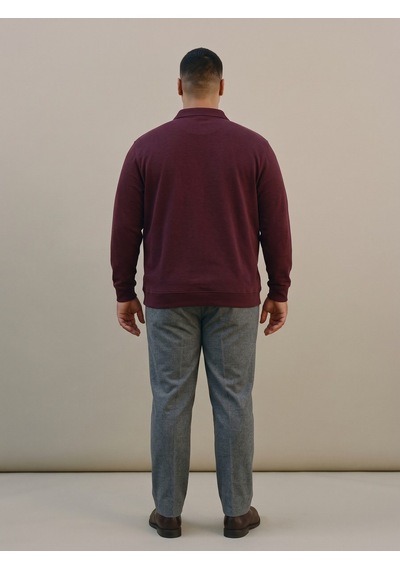 Maccali Erkek Bordo Büyük Beden Polo Yaka Battal Sweatshirt