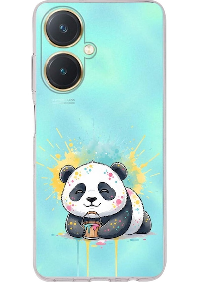 Vivo Y27 İle Uyumlu Splash Panda Tasarımlı Şeffaf Silikon Kılıf Şeffaf