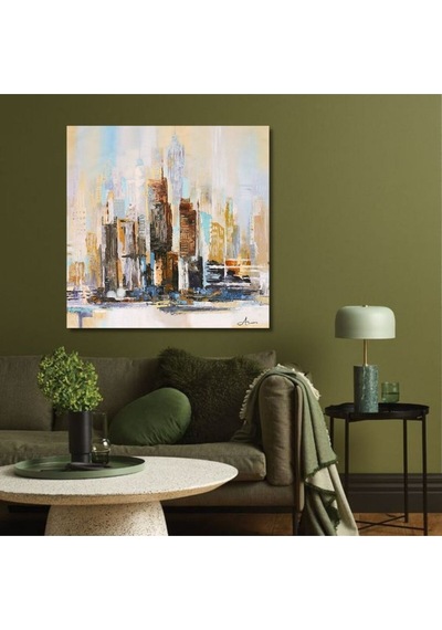 Şehir Soyut El Yapımı Yağlı Boya Tablo 95x94cm