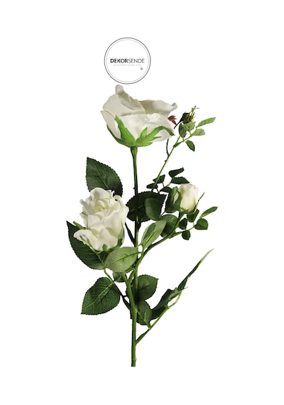 Yapay 3'lü Açmış Gül Dalı Beyaz 68 Cm Beyaz