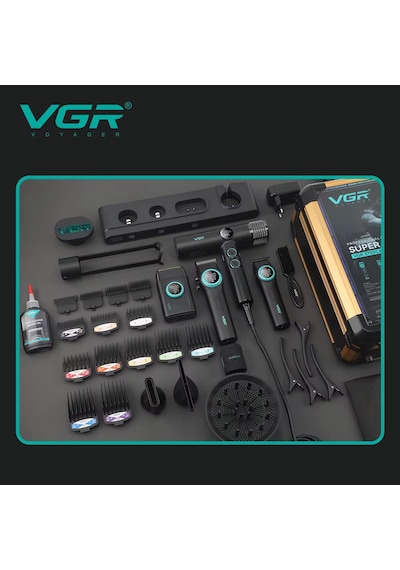 Vgr Combo 4'lü Set Stepless Pro 4'ü 1 Arada High-end Saç Kesme Makinesi Ve İyonize Fön Makinesi