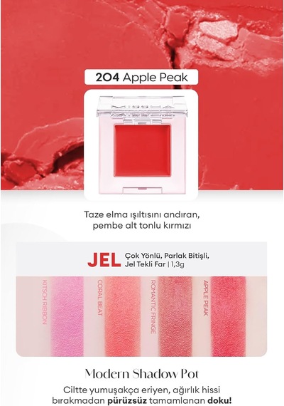 Parlak Jel Dokulu Tekli Göz Farı Modern Shadow Pot 204 Apple Peak 204 Apple Peak Diğer