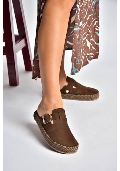Fox Shoes Y596148402 Kahverengi Süet Önü Kapalı Sapo Terlik
