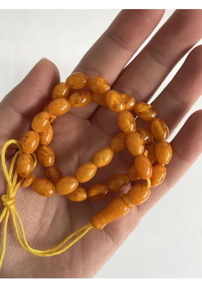 Oval Kesim Kokulu Toz Kehribar Tesbih 33lük 7mm A007
