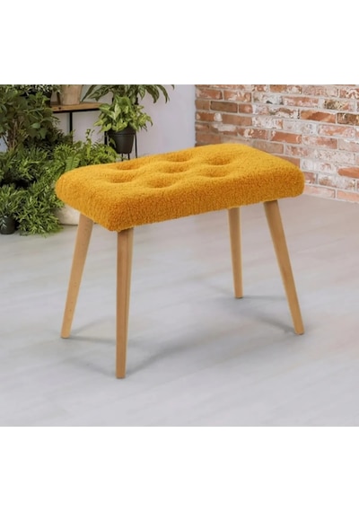 Gürgen Retro Ahşap Ayaklı Handmade Pofidik Puf Bench Koltuk Turuncu