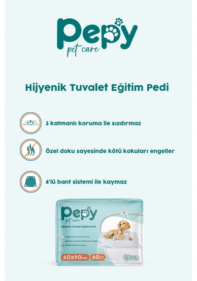 Pepy Çiş Pedi Yatak Koruyucu 60x90cm 1 Paket 30 Adet + Evcil Hayvan Temizleme Mendili 1 Paket 50 Adet
